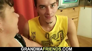 POV threesome in the matter of old mature plumper