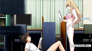 Girls Working At Erotic Animation Congregation FUCK Their Only Male Intern