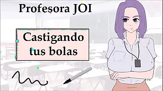 JOI con la profesora. Castigando tus pelotas (cuerda).